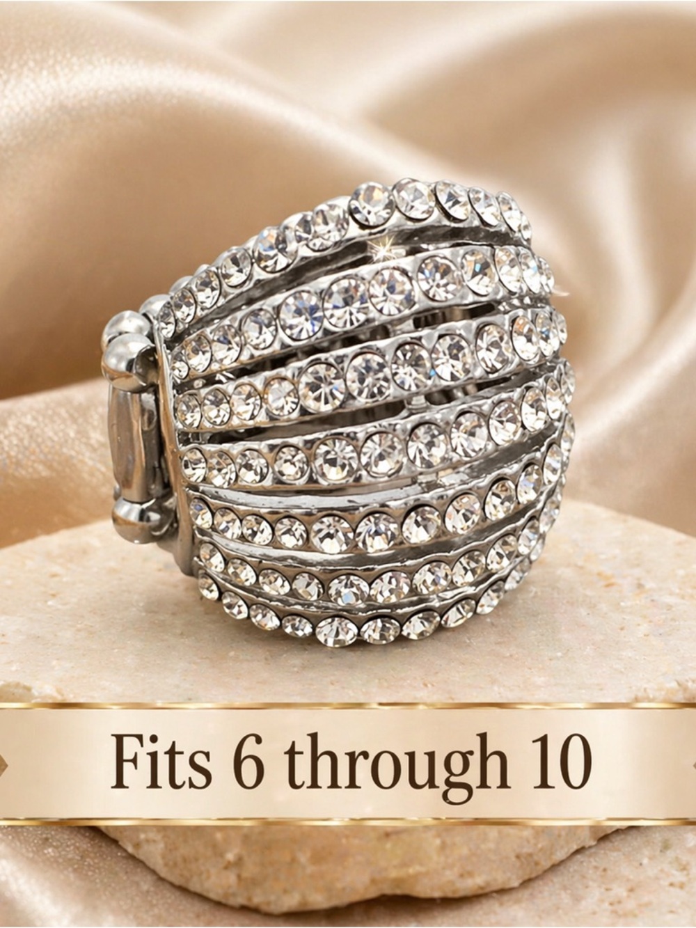 Crystal Pavé Stretch Ring - Silver Tone